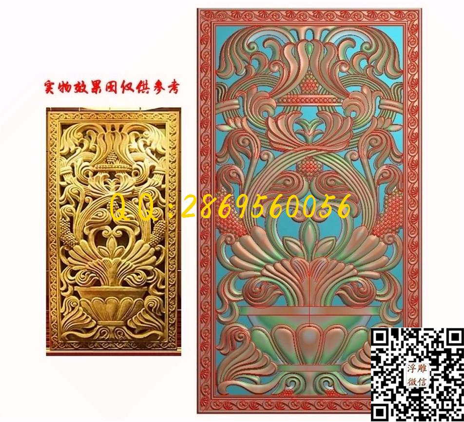镂空洋花屏风垭口花瓶隔断977-1768-20_欧式木门洋花贴花门上花门芯门楣门板精雕图浮雕图